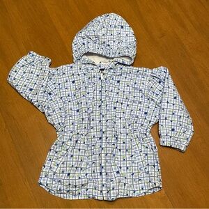 Oshkosh B’gosh Girl’s 3T Light Plaid Floral Hooded Zip Windbreaker Blue & Green